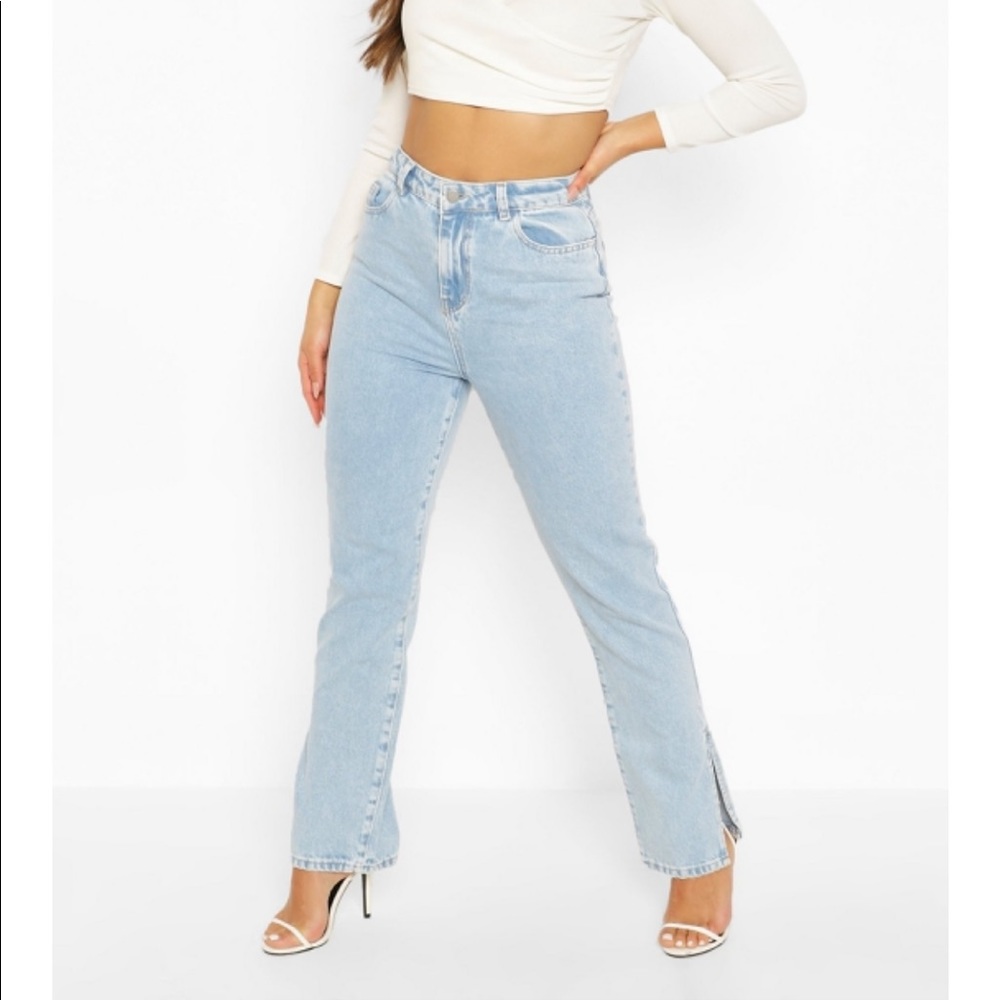 Petite mid wash split hem jeans